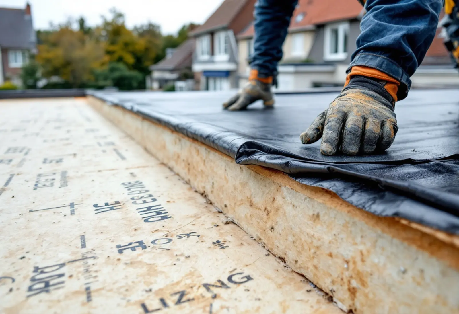 Relevé d'étanchéité bitumineux et couvertine métallique sur l'acrotère béton d'une toiture-terrasse d'immeuble collectif